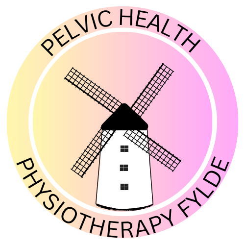Logo Logo featuring a windmill and text "Pelvic Health Physiotherapy Fylde" in pastel colours.